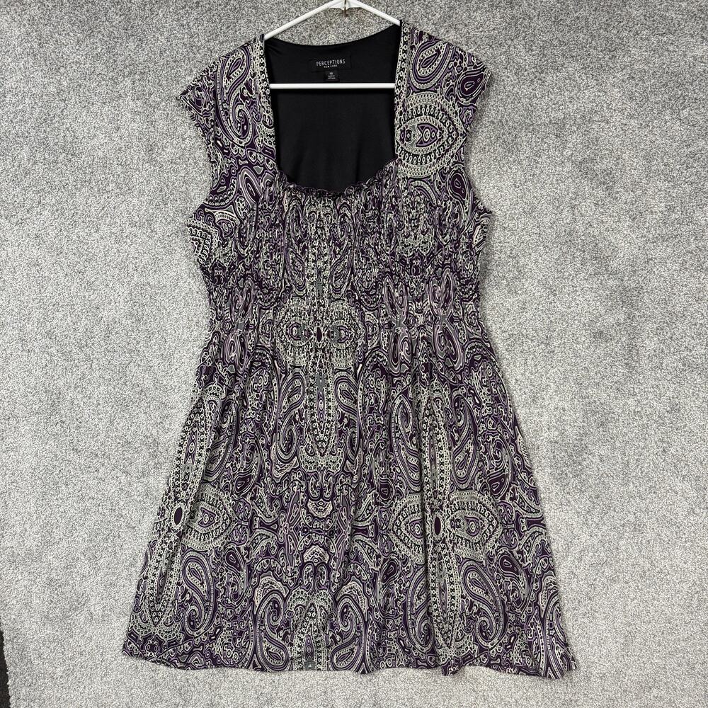 Perceptions Dress 18 Summer Peasant Smocked Boho Chic Office Church Flowy